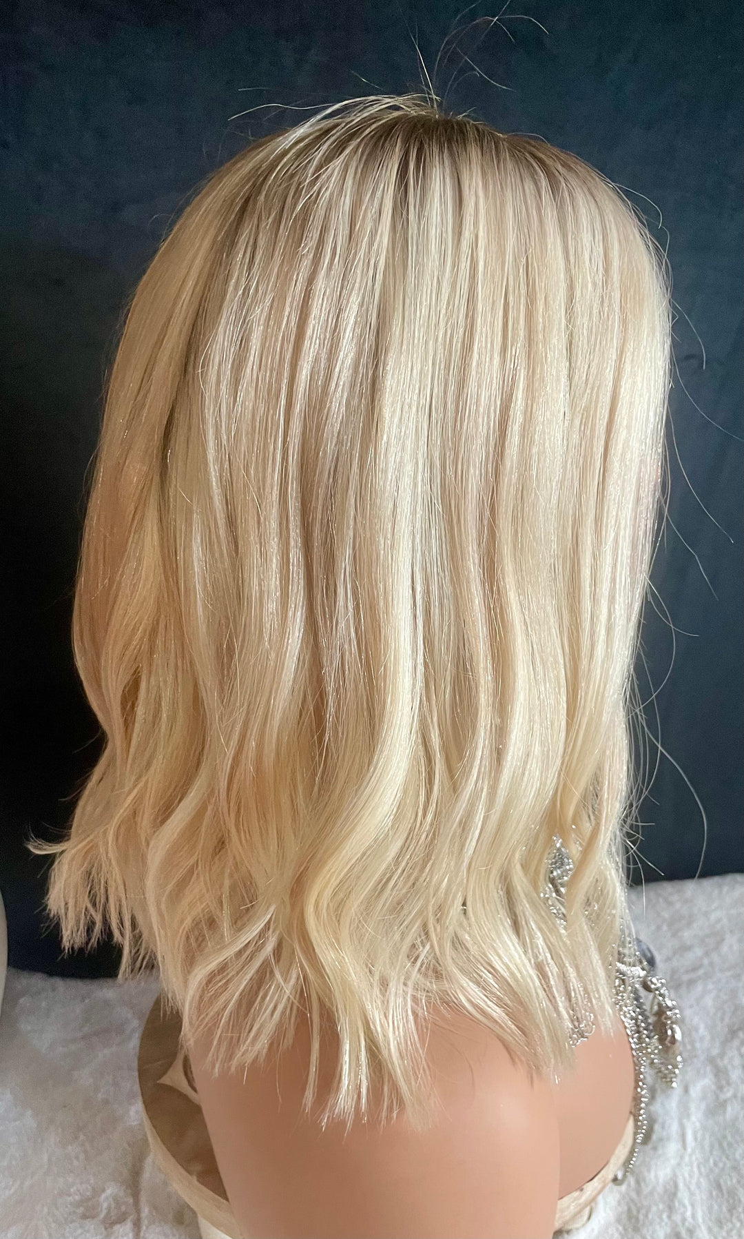 Fully Handtied Mono Top Wig - Light Blonde with Shadow Roots and Lowlights