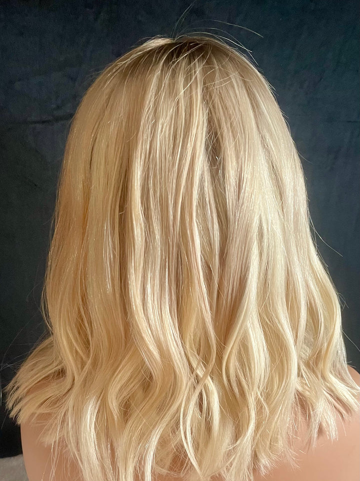 Fully Handtied Mono Top Wig - Light Blonde with Shadow Roots and Lowlights