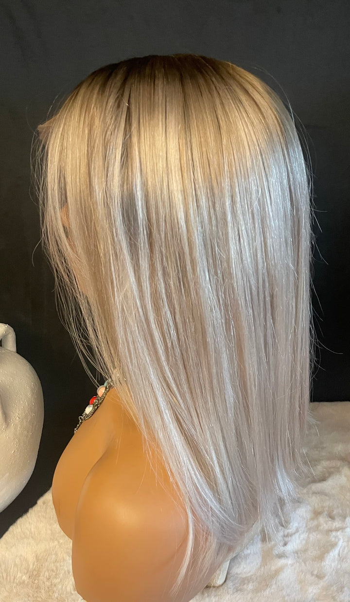 Fully Handtied Cap with Mono Top - White Blonde with Light Brown Roots