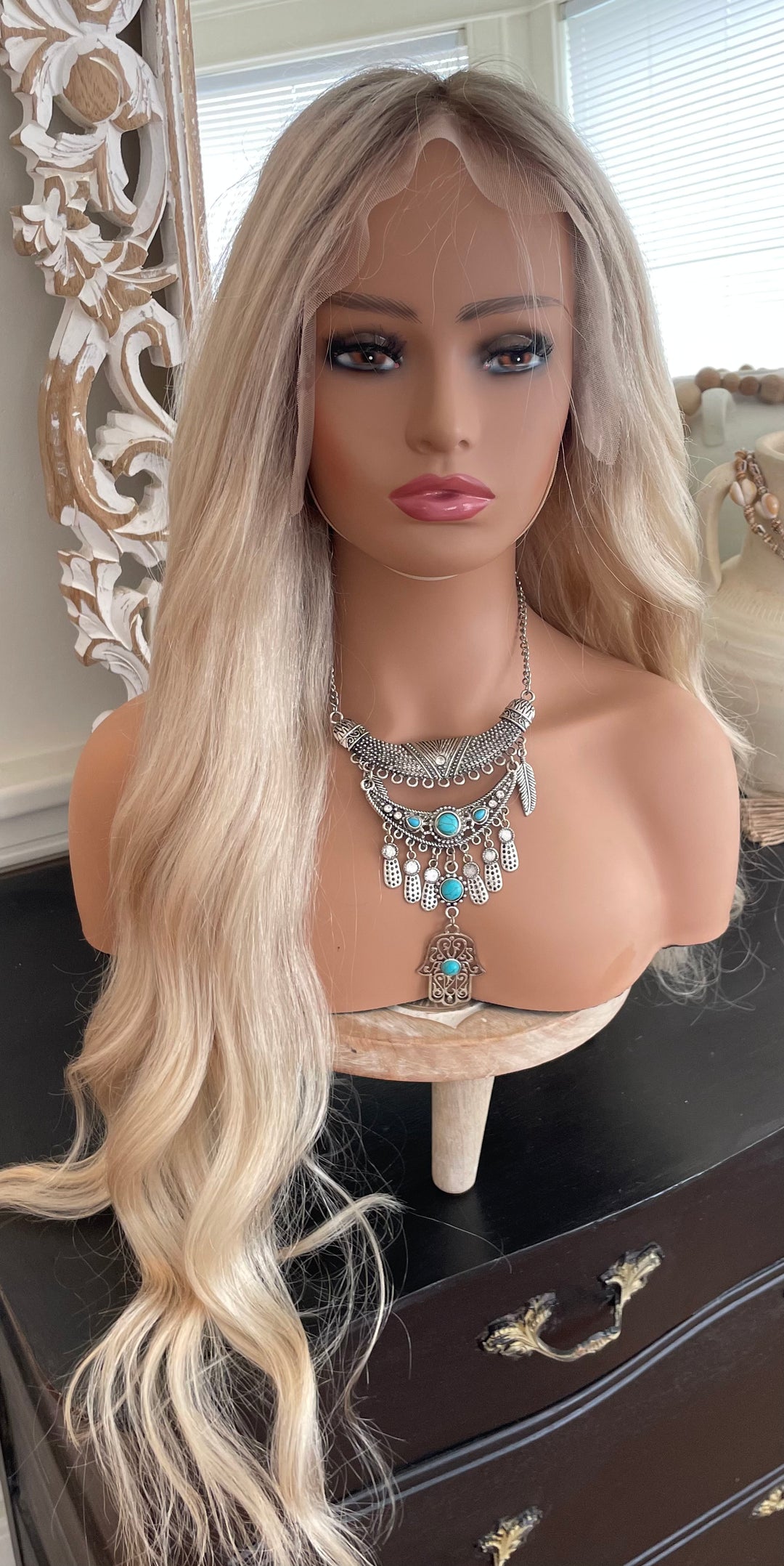 Magic Hair-Line Glue-Less Wigs Collection - Gorgeous White Blonde Wig with Shadow Roots