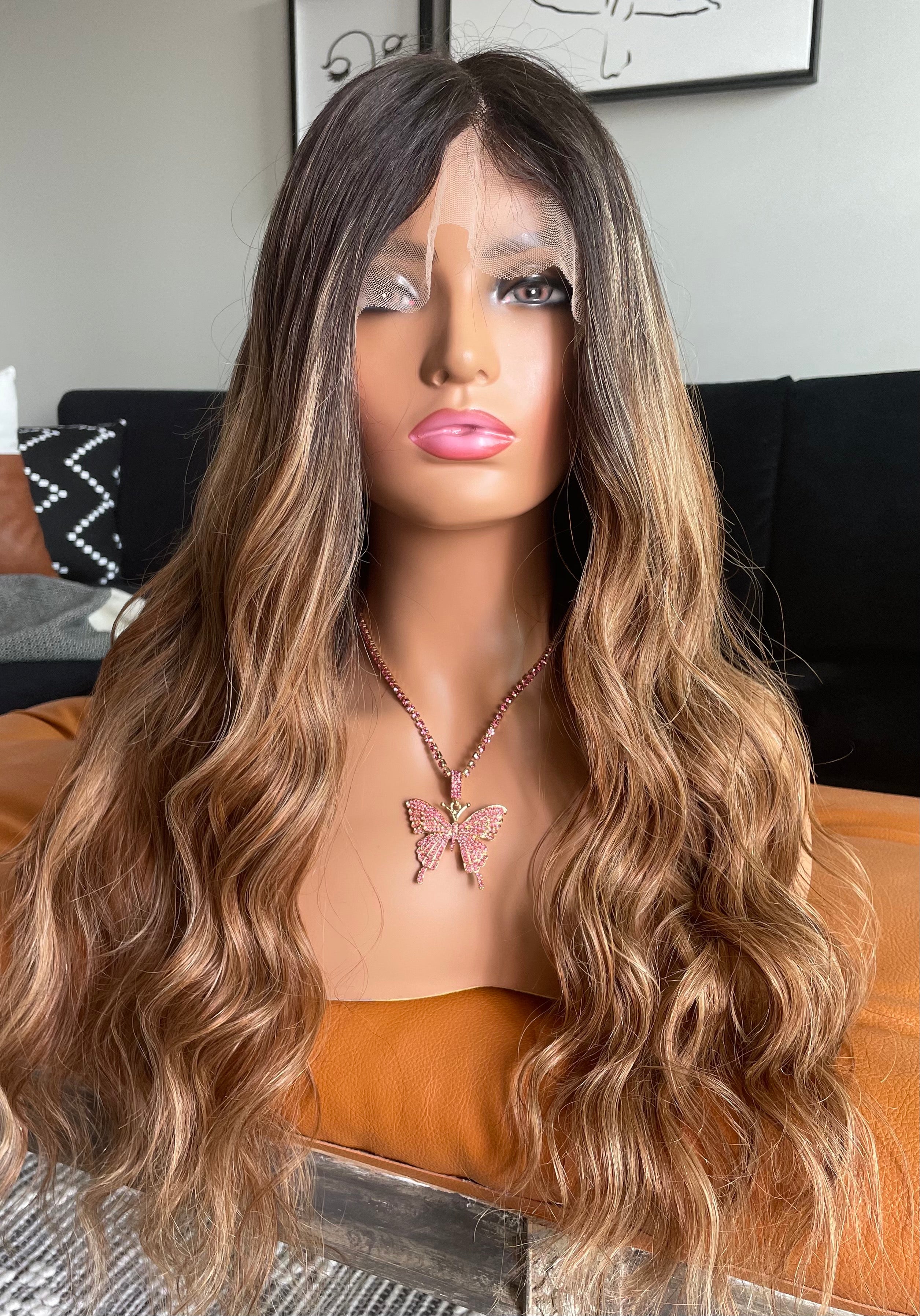 Wowfactor celebrity Freepart straight light brown balayage popular h.d lace front wig